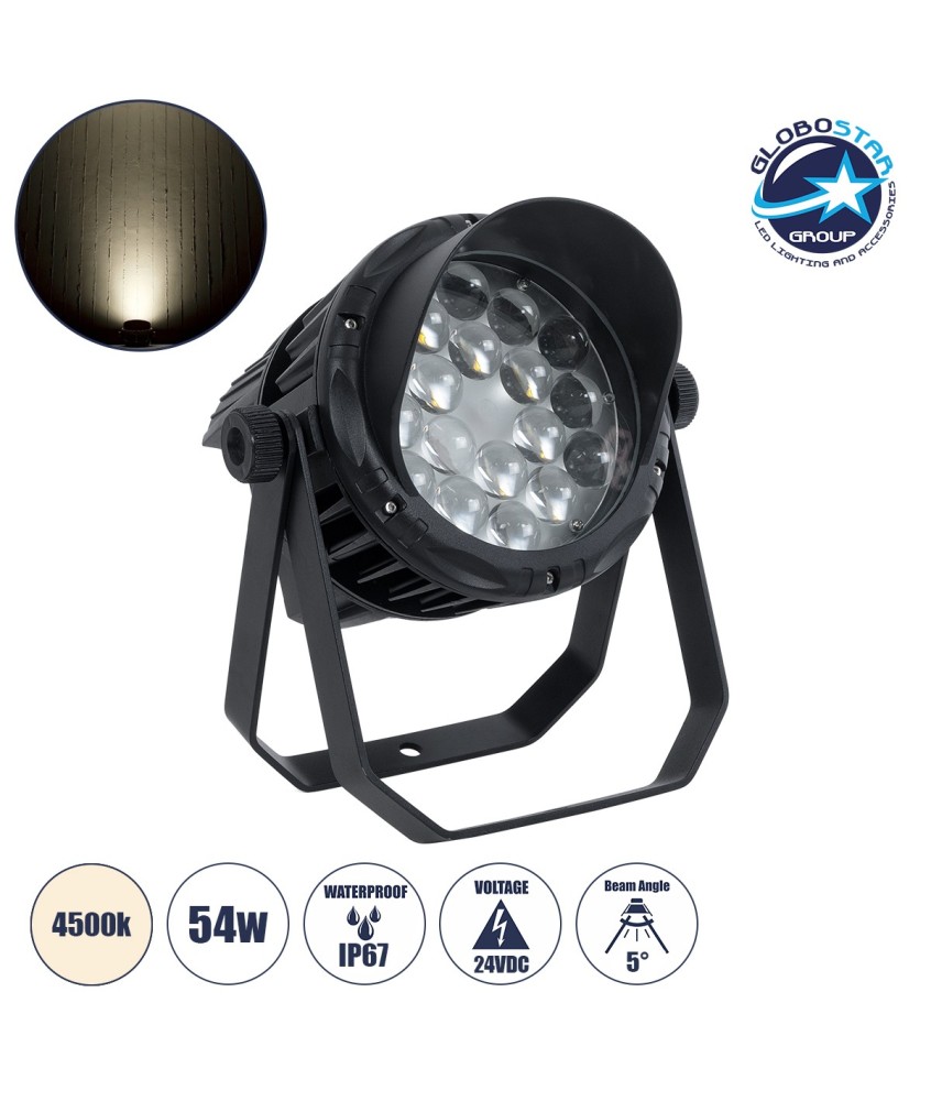 GLOBOSTAR® FLOODKARA 90817 Προβολέας Σποτ Wall Washer με Αντιθαμβωτική Γρίλια LED 54W 6750lm 5° DC 24V Αδιάβροχο IP67 Φυσικό Λευκό 4500K Dimmable - CREE XPE Chip - Γκρι Ανθρακί - Μ28 x Π32 x H27cm - 3 Χρόνια Εγγύηση